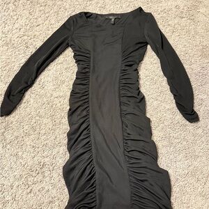 BCBGMaxAzria Black Long Sleeve Ruched Dress